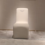 Natural Wood Veneer & White Leather Dining Chair with Wing Emblem